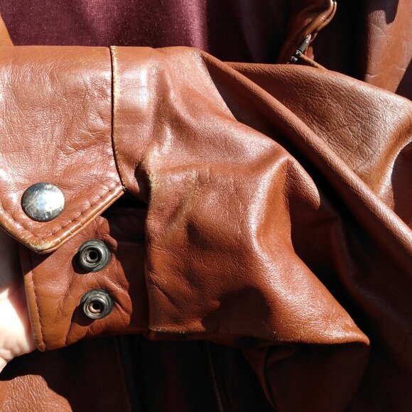 Vintage 90s XL Brown Jacket Leather by Mann 54" Chest - Picture 4 of 16